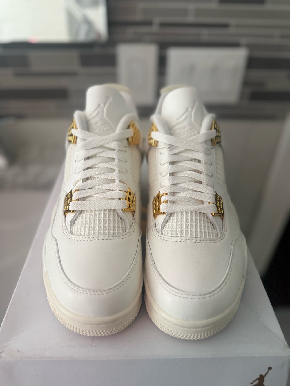 Jordan 4 retros Women’s White Sneakers with Gold Hardware